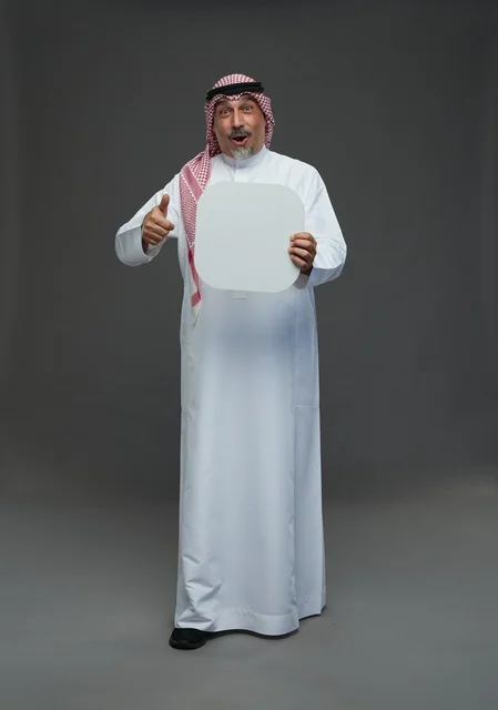 Elderly Saudi Man Holding Blank White Signboard Studio