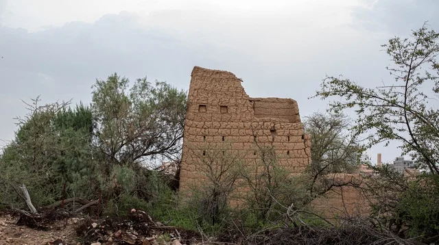 برج طيني قديم في موقع تراثي سعودي