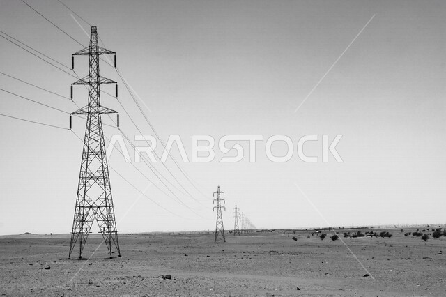 برج كهربائي عالي الجهد، الطاقة والقوة، اسلاك كهربائية، خطوط نقل، طاقة كهربائية، صورة بالأبيض والأسود