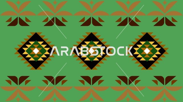 نقوش السدو السعودي التقليدي على خلفية خضراء