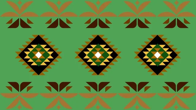 نقوش السدو السعودي التقليدي على خلفية خضراء