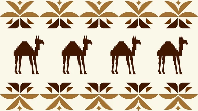 نقش السدو السعودي التقليدي مع أشكال إبل هندسية بنية