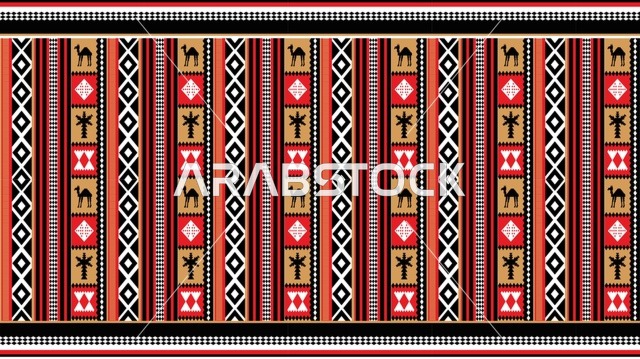 نمط السدو السعودي التقليدي مع رموز الجمل والنخلة