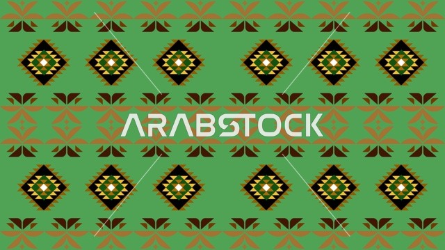 نمط السدو السعودي التقليدي على خلفية خضراء