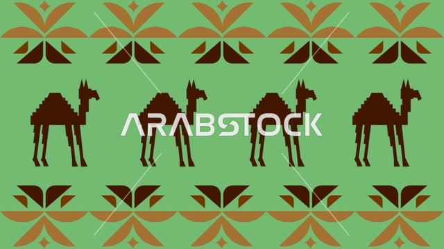 نقوش السدو السعودي التقليدية مع ظلال الجمال