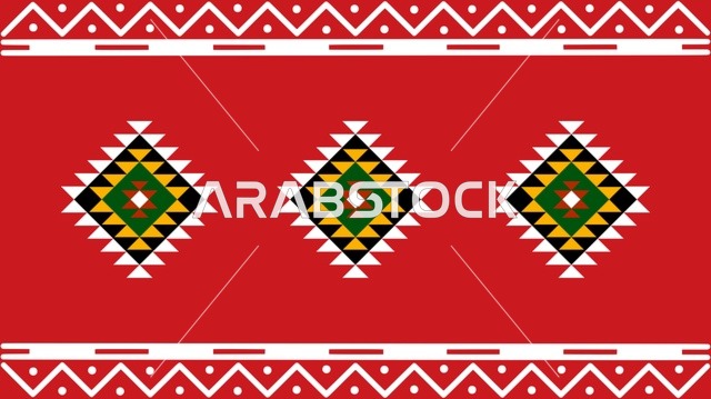 نقش السدو السعودي التقليدي بخلفية هندسية حمراء