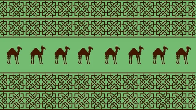 نقوش السدو السعودي التقليدي مع صور ظلية للإبل البنية