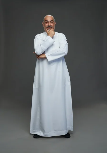 Senior Arab Man in White Thobe Studio Portrait