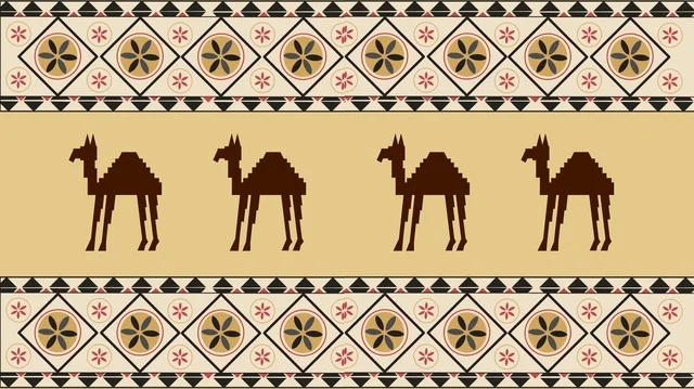 نقش السدو السعودي التقليدي مع رسومات الإبل والزخارف الهندسية