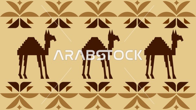 نقوش السدو السعودي التقليدية مع ظلال الإبل