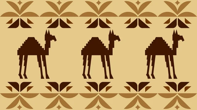 نقوش السدو السعودي التقليدية مع ظلال الإبل