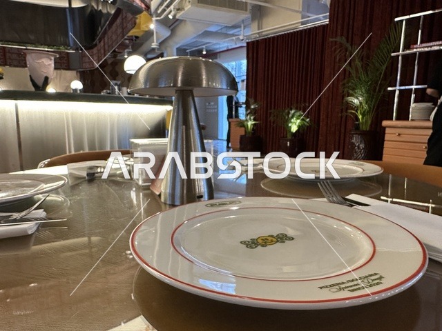 Modern Restaurant Table Setting and Interior Decor