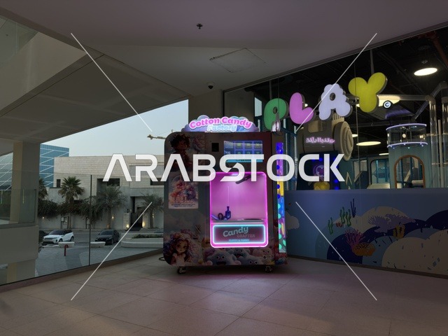 آلة بيع غزل البنات في مركز ترفيهي تجاري