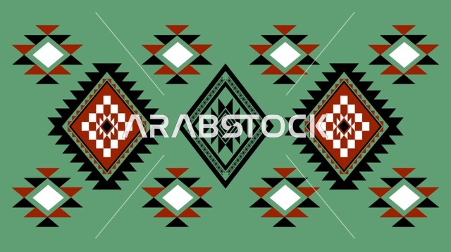 نقش سدو سعودي تقليدي هندسي على خلفية خضراء