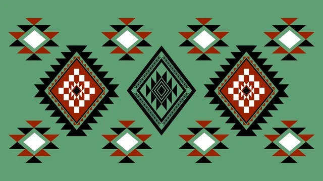 نقش سدو سعودي تقليدي هندسي على خلفية خضراء