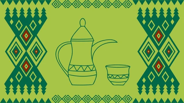 Saudi Sadu Pattern with Dallah and Finjan Illustration