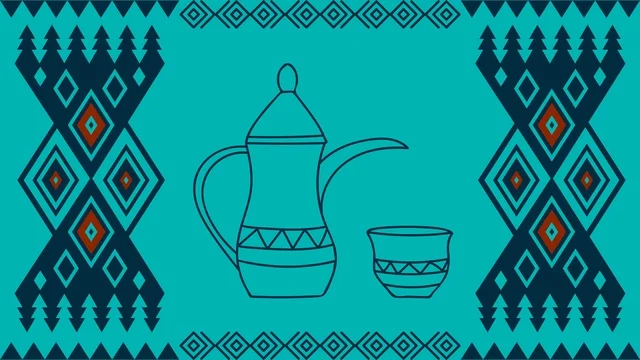 Traditional Sadu Pattern Saudi Coffee Illustration