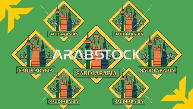 Saudi Arabia Riyadh Landmarks Vector Emblem Pattern