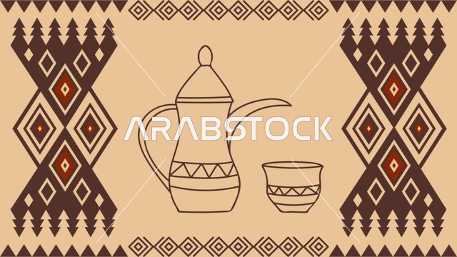 Traditional Saudi Sadu Pattern with Dallah and Cup