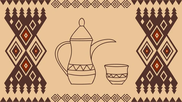 Traditional Saudi Sadu Pattern with Dallah and Cup