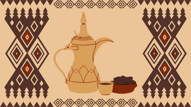 Traditional Saudi Arabian Coffee Dallah with Sadu Pattern