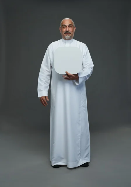 Saudi Man in Thobe Holding Blank Sign Studio