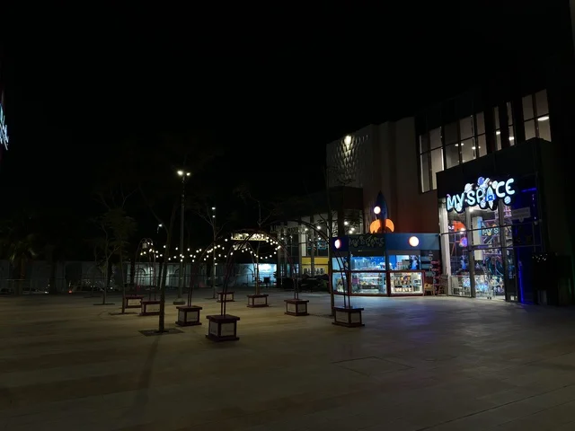 Modern Outdoor Entertainment Center Plaza at Night