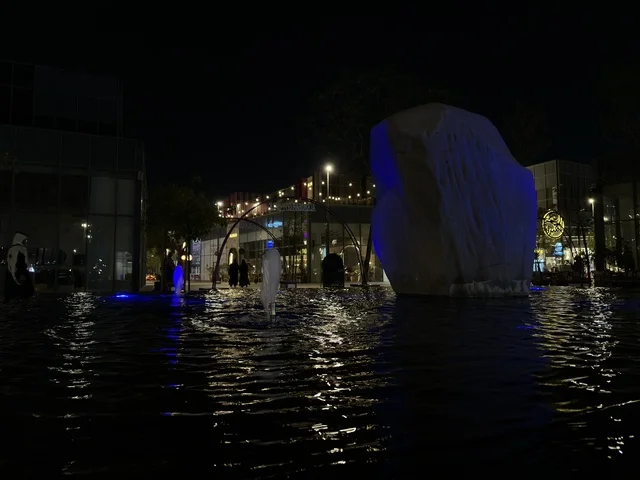Modern Outdoor Plaza Water Fountain at Night