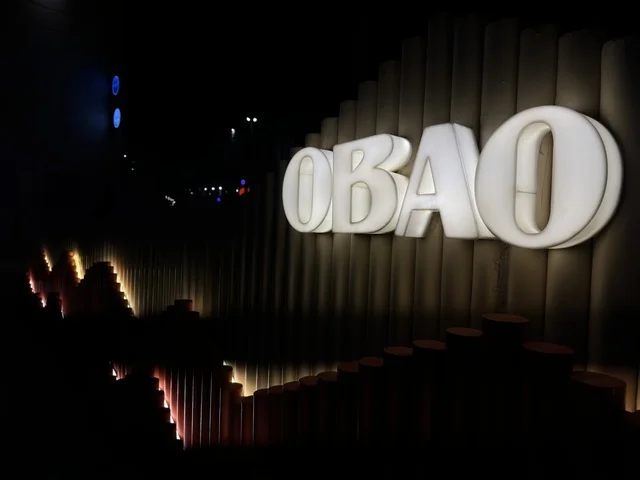 OBAO Illuminated Logo Sign on Modern Architectural Wall