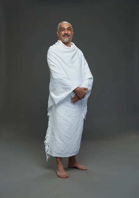 Saudi Man in White Ihram Clothes for Hajj or Umrah