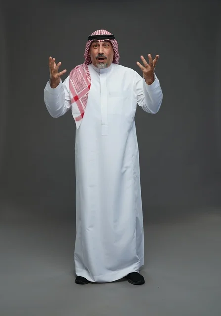 Surprised Saudi Man in Traditional Thobe and Shemagh