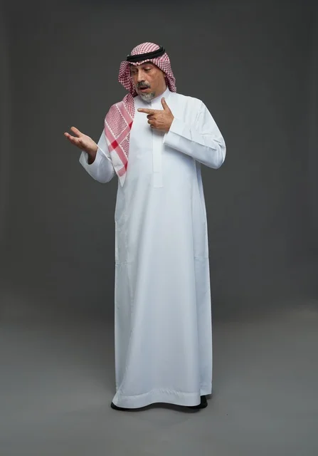 Saudi Man in Traditional Thobe and Shemagh Studio Shot