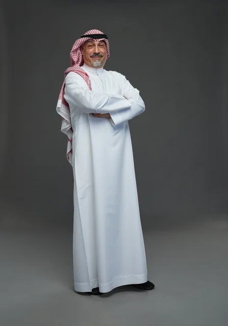 Saudi Man in Traditional Thobe and Shemagh Studio Portrait
