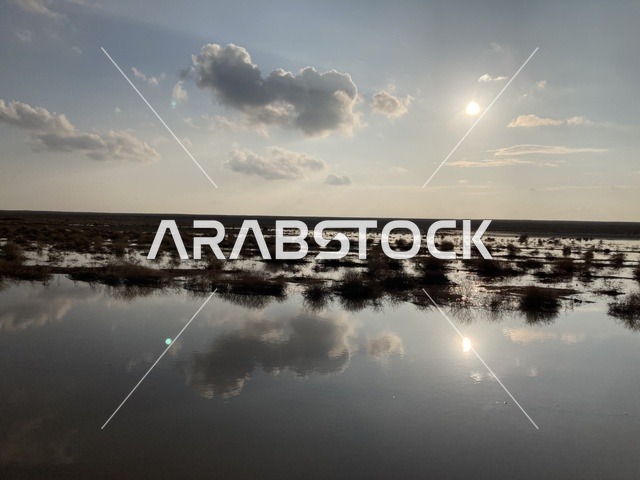 Desert Landscape Water Reflection at Sunset