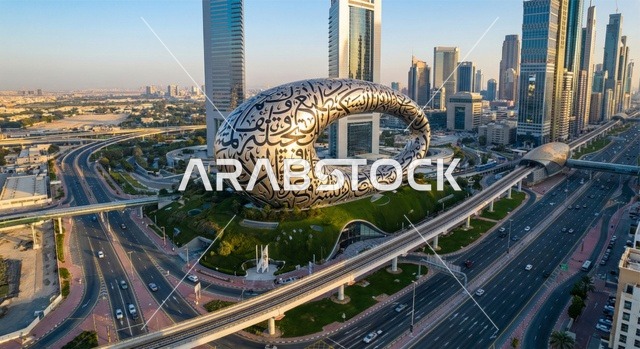 Museum of the Future Dubai Aerial Urban Skyline View