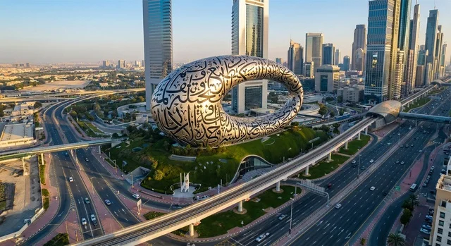 متحف المستقبل في دبي منظر جوي لأفق المدينة