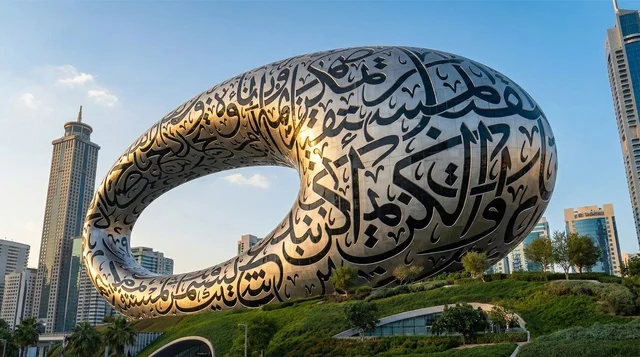 متحف المستقبل دبي بتصميمه المعماري الحديث والخط العربي متحف المستقبل دبي بتصميمه المعماري الحديث والخط العربي