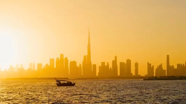 Dubai Skyline Burj Khalifa Silhouette at Sunset