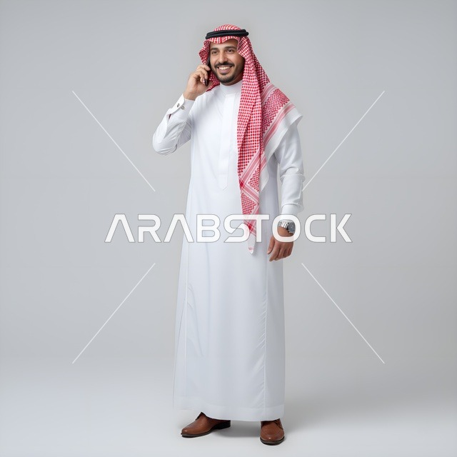 رجل سعودي بالزي التقليدي يتحدث عبر الهاتف
