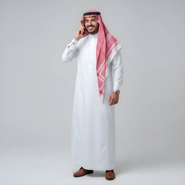 رجل سعودي بالزي التقليدي يتحدث عبر الهاتف