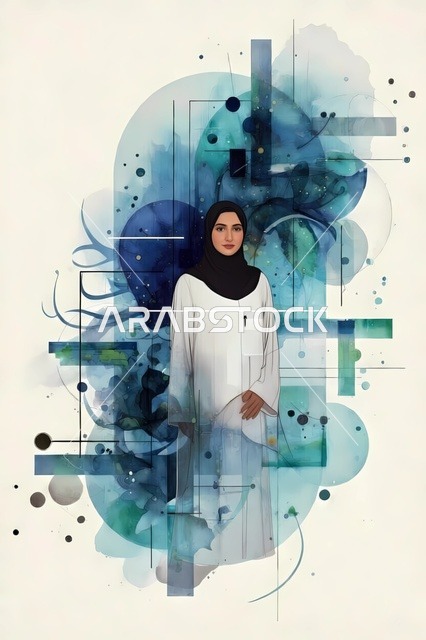 رسم توضيحي تجريدي لامرأة عربية بالحجاب والعباءة