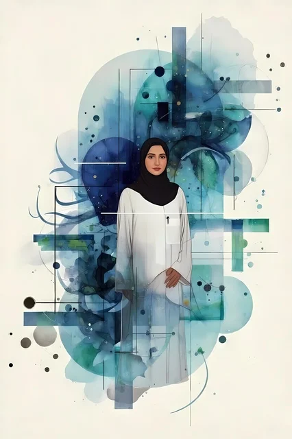 Arab Woman in Hijab Abstract Watercolor Digital Art