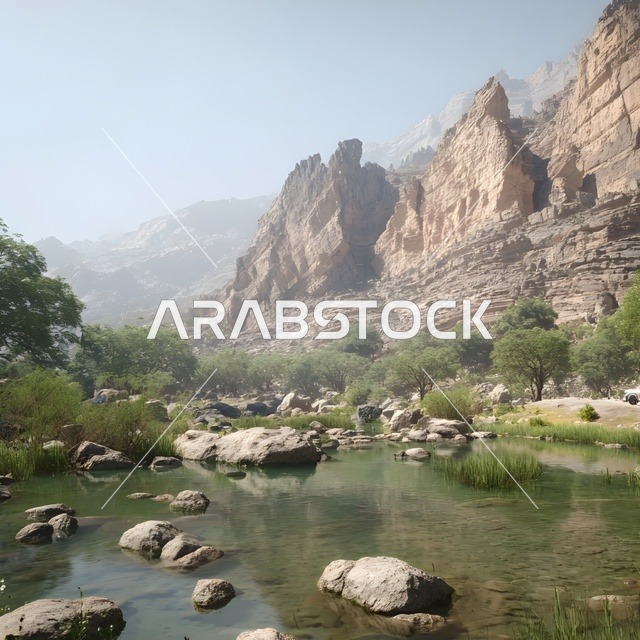 مجرى مائي طبيعي في وادي جبال نزوى عمان