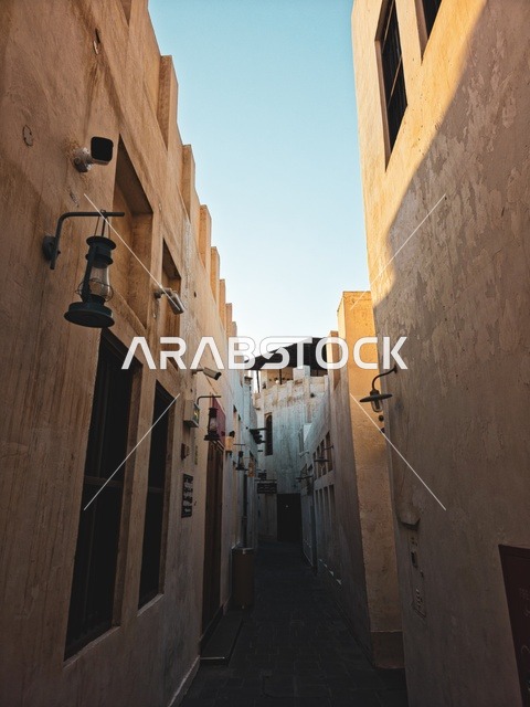 Traditional Qatar Alleyway with Stone Buildings