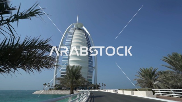 Burj Al Arab Dubai with Palm Trees and Road