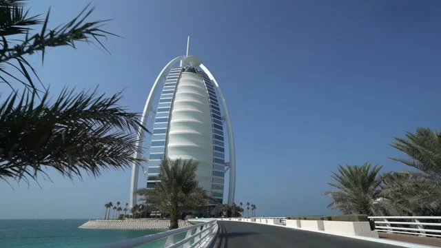 Burj Al Arab Dubai with Palm Trees and Road