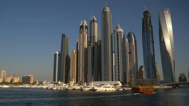 Dubai Marina Skyline with Yachts and Modern Skyscrapers