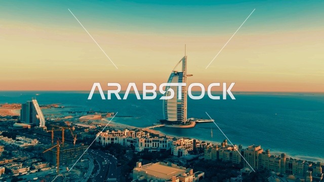 برج العرب دبي منظور جوي وقت الغروب