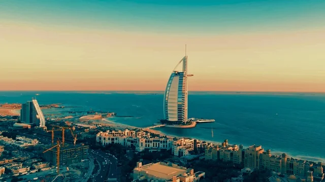 برج العرب دبي منظور جوي وقت الغروب