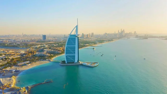 Burj Al Arab Dubai Coastline Aerial Sunset View